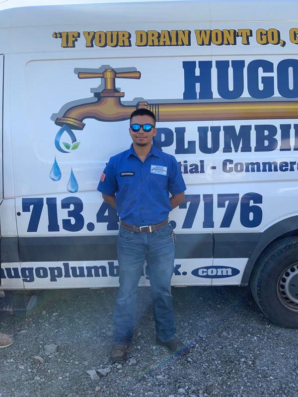 Hugo Plumbing team member and happy Houston customer